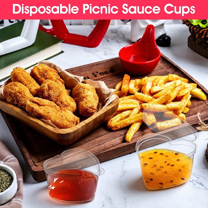 100 Set 1.5 Oz Şeffaf Kalp Şek - Sauce Dipping Cup incelemesi ve fiyatı
